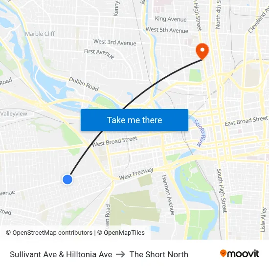 Sullivant Ave & Hilltonia Ave to The Short North map
