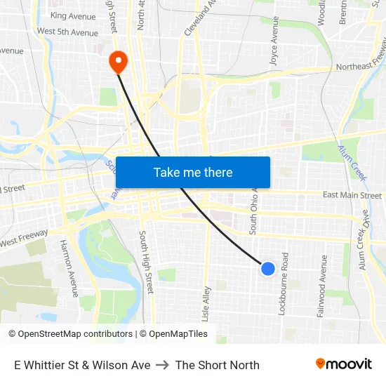 E Whittier St & Wilson Ave to The Short North map