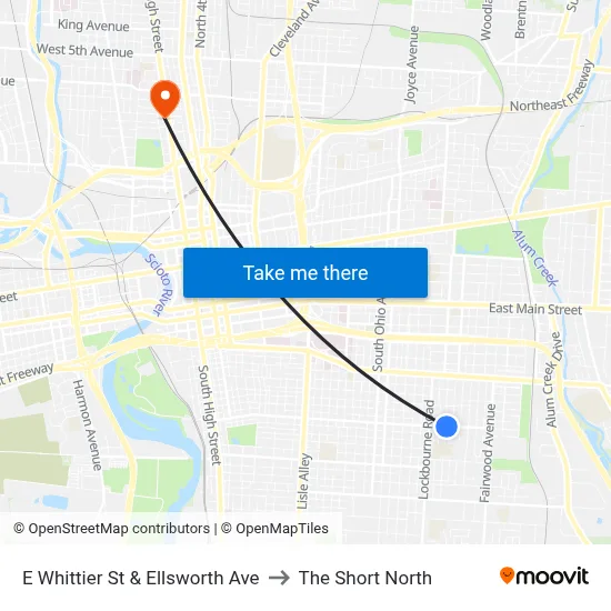 E Whittier St & Ellsworth Ave to The Short North map