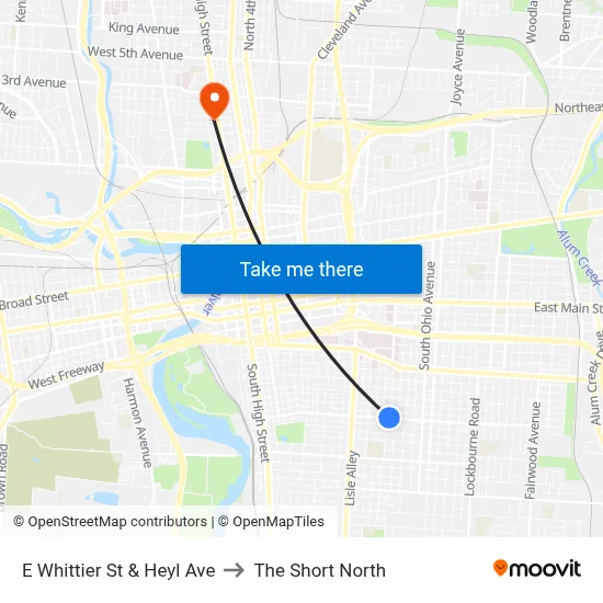 E Whittier St & Heyl Ave to The Short North map