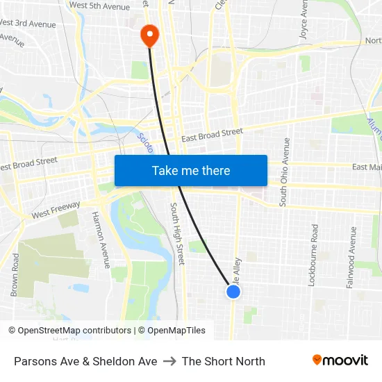 Parsons Ave & Sheldon Ave to The Short North map