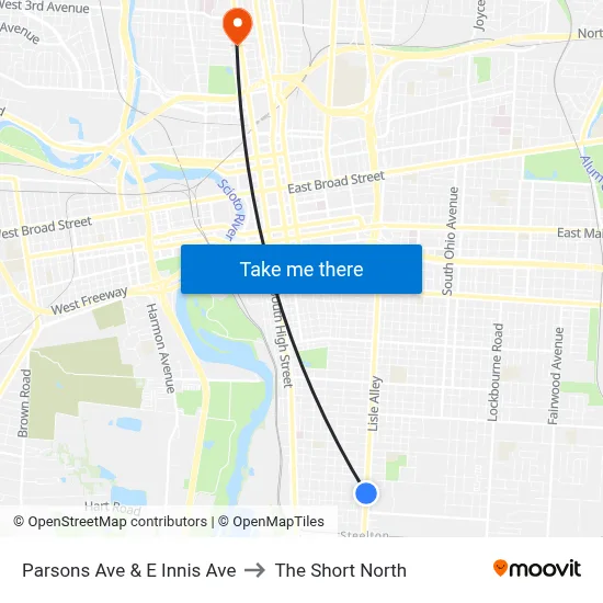 Parsons Ave & E Innis Ave to The Short North map