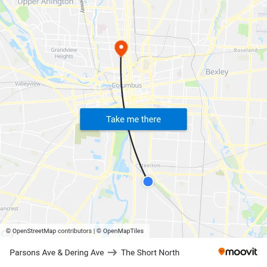 Parsons Ave & Dering Ave to The Short North map