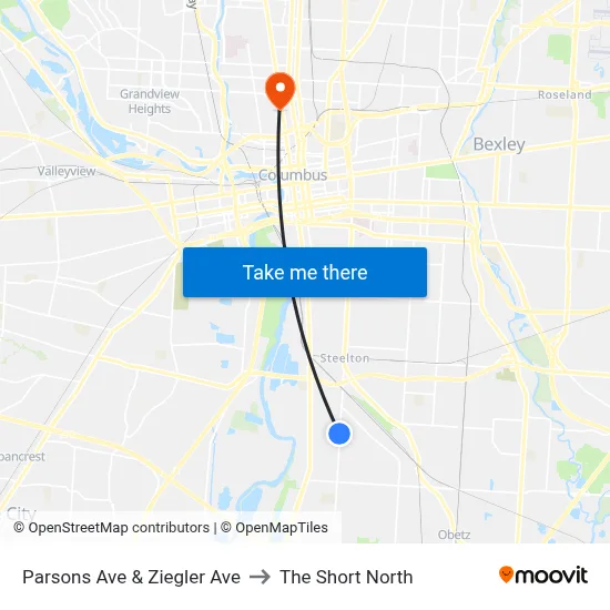 Parsons Ave & Ziegler Ave to The Short North map