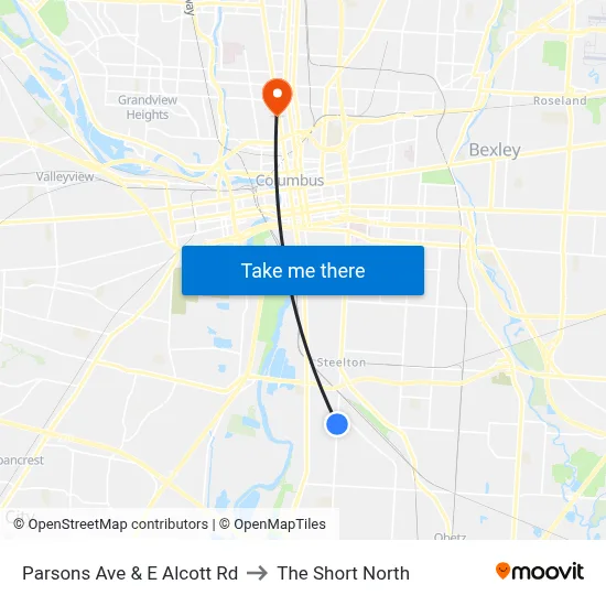 Parsons Ave & E Alcott Rd to The Short North map