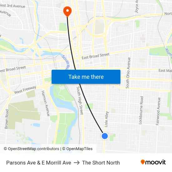 Parsons Ave & E Morrill Ave to The Short North map