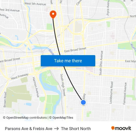 Parsons Ave & Frebis Ave to The Short North map