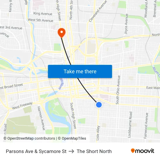 Parsons Ave & Sycamore St to The Short North map