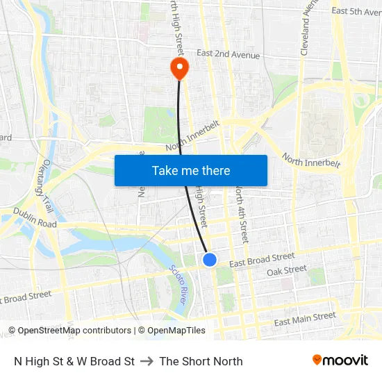 N High St & W Broad St to The Short North map