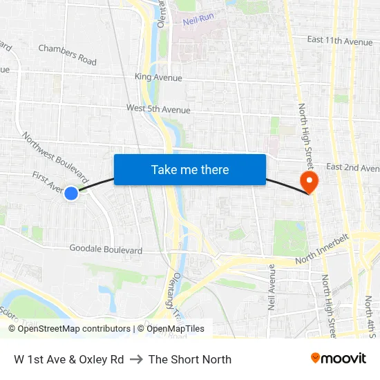 W 1st Ave & Oxley Rd to The Short North map