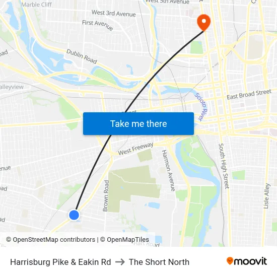 Harrisburg Pike & Eakin Rd to The Short North map