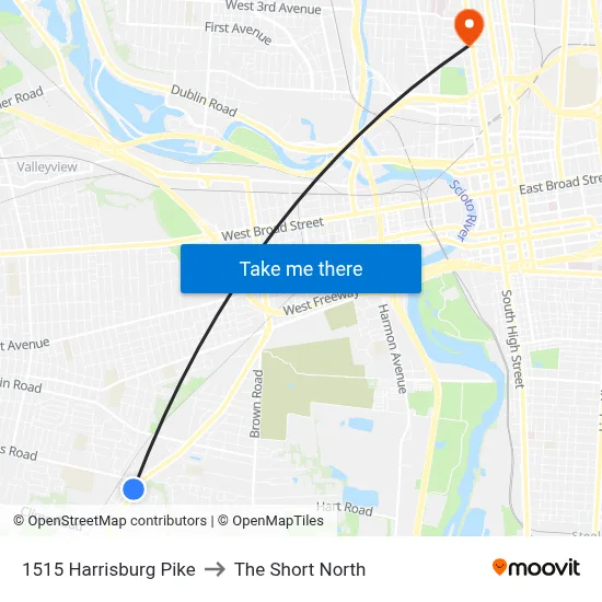 1515 Harrisburg Pike to The Short North map