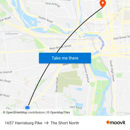 1657 Harrisburg Pike to The Short North map