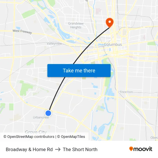 Broadway & Home Rd to The Short North map