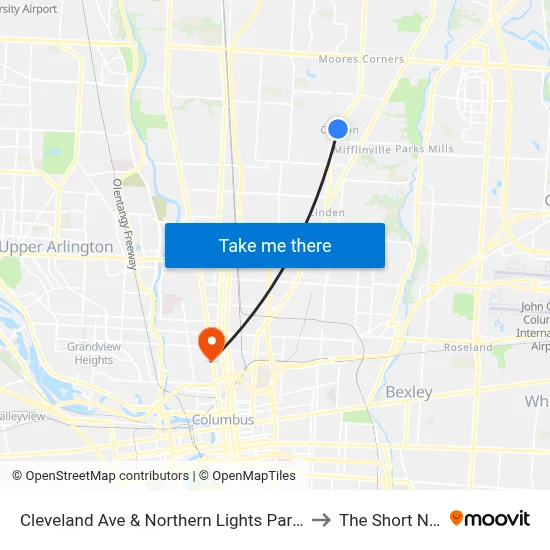 Cleveland Ave & Northern Lights Park & Ride to The Short North map