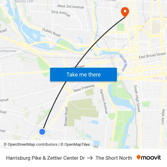 Harrisburg Pike & Zettler Center Dr to The Short North map