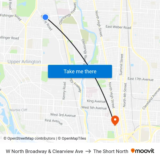 W North Broadway & Clearview Ave to The Short North map