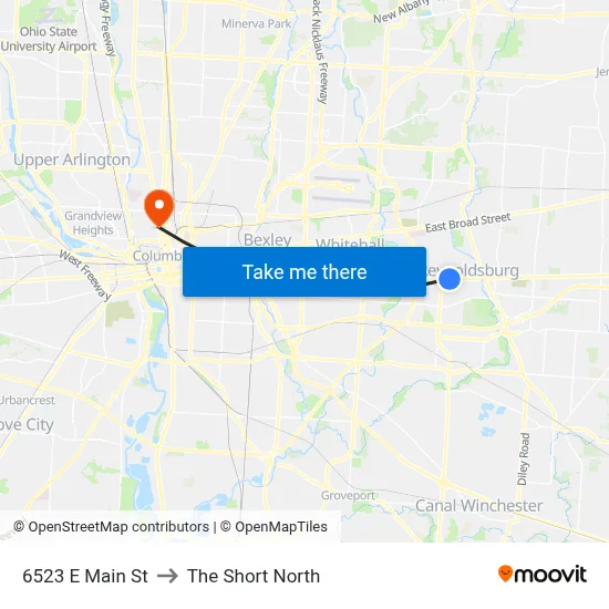 6523 E Main St to The Short North map