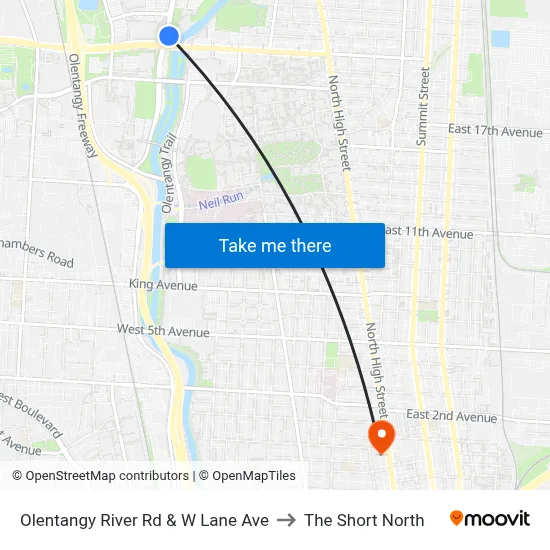 Olentangy River Rd & W Lane Ave to The Short North map