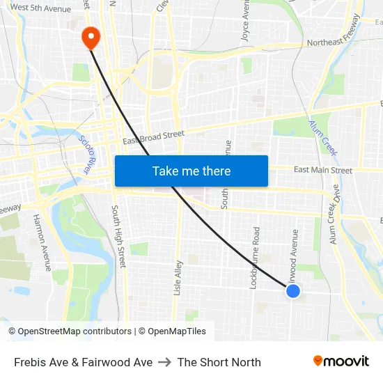 Frebis Ave & Fairwood Ave to The Short North map