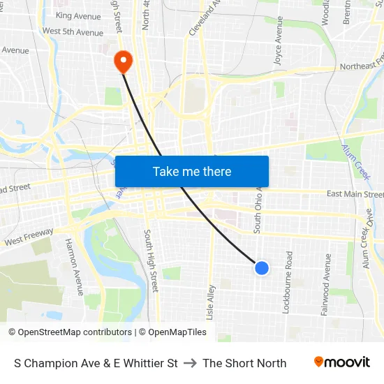 S Champion Ave & E Whittier St to The Short North map
