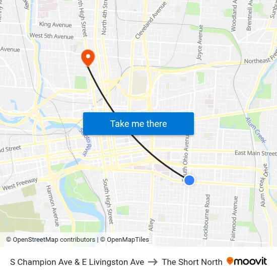 S Champion Ave & E Livingston Ave to The Short North map