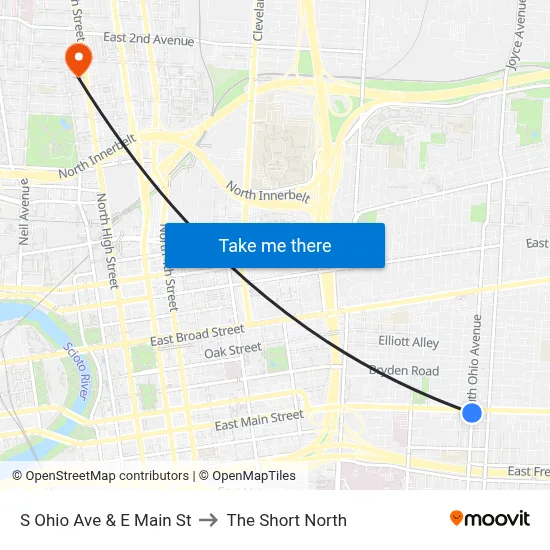 S Ohio Ave & E Main St to The Short North map