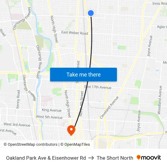 Oakland Park Ave & Eisenhower Rd to The Short North map