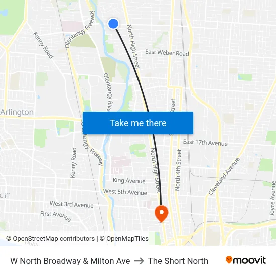 W North Broadway & Milton Ave to The Short North map