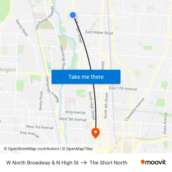 W North Broadway & N High St to The Short North map