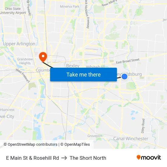 E Main St & Rosehill Rd to The Short North map