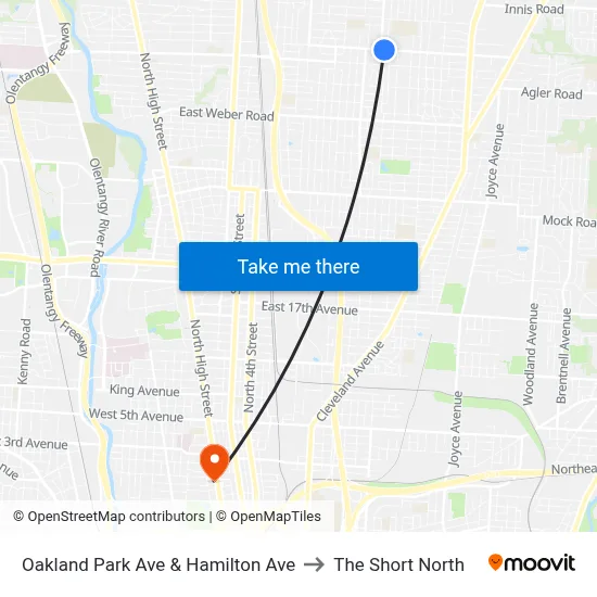 Oakland Park Ave & Hamilton Ave to The Short North map