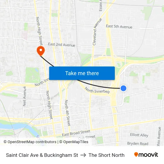 Saint Clair Ave & Buckingham St to The Short North map