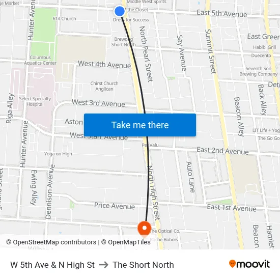 W 5th Ave & N High St to The Short North map