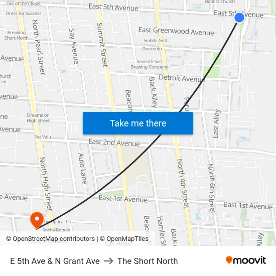 E 5th Ave & N Grant Ave to The Short North map