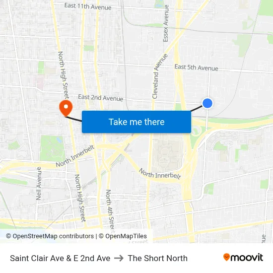 Saint Clair Ave & E 2nd Ave to The Short North map