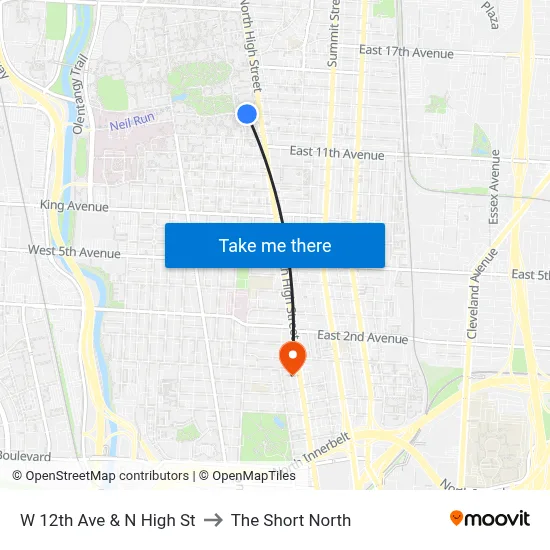 W 12th Ave & N High St to The Short North map
