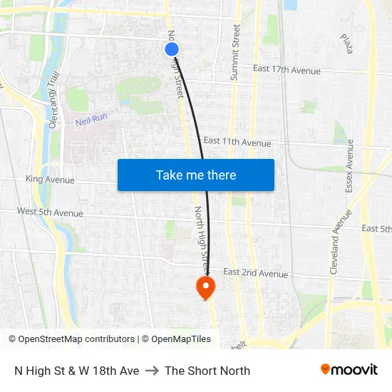 N High St & W 18th Ave to The Short North map