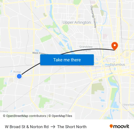 W Broad St & Norton Rd to The Short North map