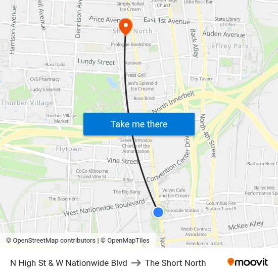 N High St & W Nationwide Blvd to The Short North map