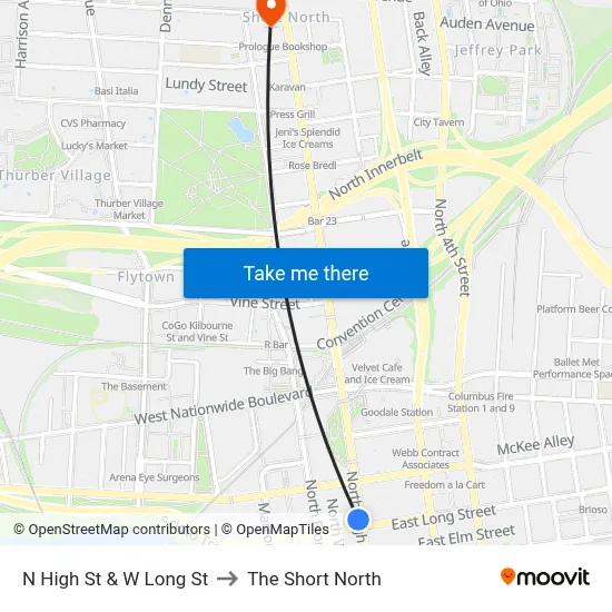 N High St & W Long St to The Short North map