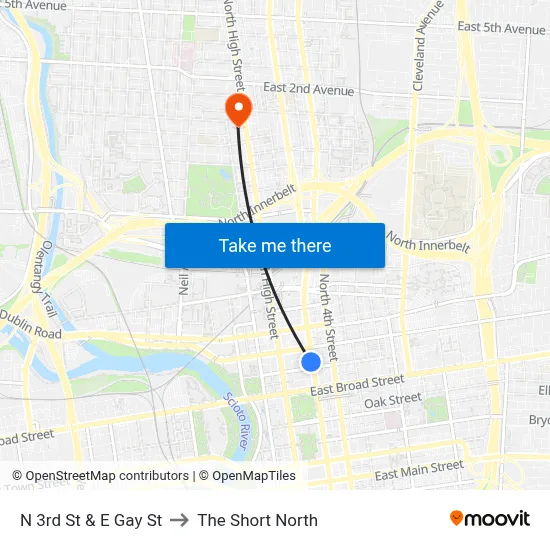 N 3rd St & E Gay St to The Short North map