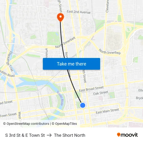 S 3rd St & E Town St to The Short North map