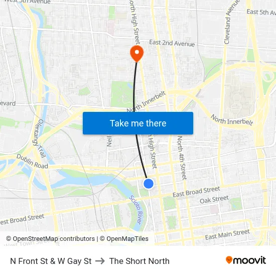 N Front St & W Gay St to The Short North map