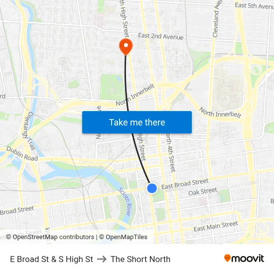 E Broad St & S High St to The Short North map