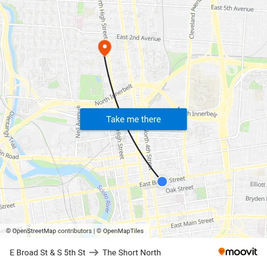 E Broad St & S 5th St to The Short North map