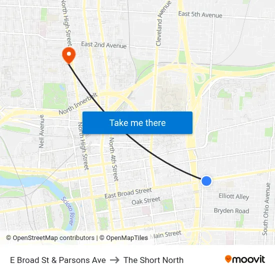 E Broad St & Parsons Ave to The Short North map