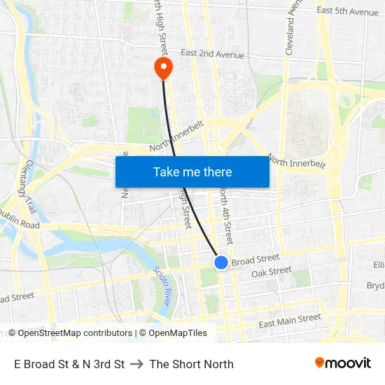 E Broad St & N 3rd St to The Short North map