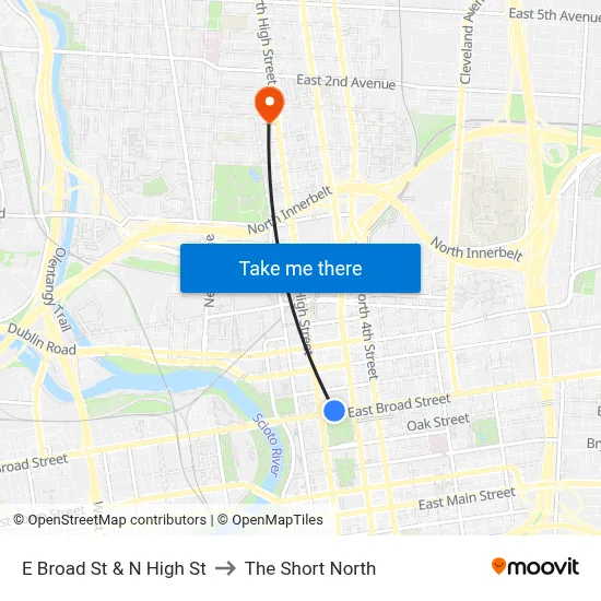 E Broad St & N High St to The Short North map