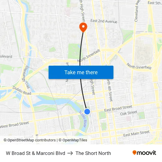 W Broad St & Marconi Blvd to The Short North map